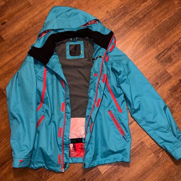 Oakley Teal Blue & Red Ski Snowboard Zip Up Hooded  Winter Jacket Size M RARE - Picture 2 of 15